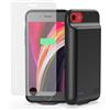 ZIPONAS Custodia con batteria per iPhone 8, 7, 6S, 6 SE (2020/2022) (4,7 pollici), batteria ricaricabile ad alta capacità da 7000 mAh, custodia di ricarica esterna con pellicola protettiva in vetro temperato