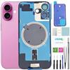 LNONLS 16 Vetro posteriore di ricambio per iPhone 16 Cover posteriore in vetro con telaio impermeabile e obiettivo della fotocamera+Kit di riparazione professionale (rosa)