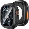 Goton Custodia impermeabile 2 in 1 per Apple Watch Ultra Screen Protector 49 mm, 360 vetro protettivo per il viso cover rigida in PC bumper + telaio posteriore per iWatch Ultra accessori 49 mm, nero