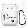 TULLUN Custodia personalizzata personalizzata in morbido TPU trasparente con qualsiasi nome, iniziale, testo, design personalizzato per AirPods - nome nero e cuore - per AirPods 1 e 2