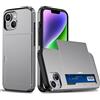 FERLAN Compatibile con Cover Portafoglio per iPhone 14 Plus,con Porta Carte,TPU Bumper Silicone Slot Nascosto Scorrevole (Grigio)