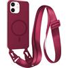 FMPCUON FNPCUON Cover Magnetica con Cordino per iPhone 11 Compatibile con MagSafe,Ricarica Wireless, Placcatura Disegno Custodia con Collana Laccio Tracolla Regolabile Case.Rosso