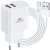 RIVACASE PS4001 WD3 - Caricatore da parete, 2,4 A/2 USB, con cavo di tipo C, colore: Bianco