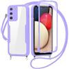 FERLAN Cover per Samsung Galaxy A03S 166.5mm con Cordino, 360 Gradi Antiurto Custodia con Protezione Schermo Integrata Trasparente Rugged TPU Bumper Doppia Protettiva Cover per Galaxy A03S 166.5mm -Viola