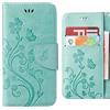 Ougger Cover per LG Q6 Custodia, Portafoglio PU Pelle Magnetico Morbido Silicone Flip Cover Protettivo Gomma Custodie per LG Q6 / M700 con Il Titolare della Carta, Striscia di Fiore (Verde)