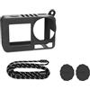 Generic Custodia Protettiva in Silicone per DJI Osmo Action 5 Pro/4/3, Custodia per Videocamera d'Azione pelle Morbida con Cordino per il Collo (Nero + 2 Tappi per obiettivi)