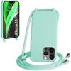 WenBaby Cover Compatible con iPhone 15 Pro Max,Cellulare Girocollo Custodia con Cordino TPU Corda Silicone Case Bumper per iPhone 15 Pro Max Custodia, Verde menta piperita