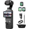 DJI Osmo Pocket 4 Combo Standard, fotocamera stabilizzata tascabile per vlog, CMOS da 1″ e 4K/240fps, stabilizzazione a tre assi, 107 GB di memoria integrata (Set di 3 filtri)