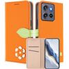 MOJIA Custodia a Portafoglio per Motorola Edge 60 Neo / 50 Neo, Cover in Pelle PU Flip con Fiore e Chiusura Magnetica Foglia, Slot Carte, Funzione Stand.-Orange