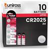 Uniross Pile Batteria Bottone CR2025 Lithium 3V al Litio Lunga Durata Mantenimento Carica Fino a 5 Anni Senza Mercurio e Cadmio - 2 Blister da 5 Batterie