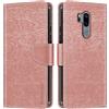 Shantime Custodia in Pelle PU a Righe Compatibile con LG G7 ThinQ, Cover Portafoglio con Chiusura Magnetica, Scomparti Carte e Funzione Stand (Oro rosa)