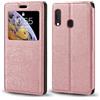 Shantime Custodia Flip in Pelle con Finestra Compatibile con Samsung Galaxy A20E, Display Visibile, Chiusura Magnetica Invisibile e Slot Carta(Oro Rosa)