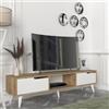 [en.casa] Mobile Porta TV con 2 Ante a Ribalta e Vano Centrale Aperto Tavolo Basso 2 Scomparti Chiusi Stand Multimediale per Soggiorno Salotto 160 x 35 x 40 cm - Effetto Rovere/Bianco