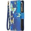 VQWQ Custodia per Redmi Note 10 Pro, Flip Cover a Portafoglio in Pelle PU Slot per Schede Libro Cavalletto Pieghevole Wallet Case Cordino Cerniera Chiusura Magnetica per Donna Maschio -[03]-Farfalla