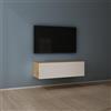 Mai & Mai Mobile TV per Televisore 100x40,2x30cm, Armadietto per TV con 2 Ante Armadietto Basso Soft-close per Soggiorno, Sala da Pranzo, Camera da Letto Fernsehschrank02, Marrone chiaro+Bianco opaco