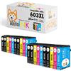 NONSOLOINFORMATICA AkitaINK Multipack 20 Cartucce d'inchiostro 603 XL 603XL compatibili con Epson Home XP-2100 XP-2105 XP-3100 XP-4100 Workforce WF-2810 WF-2830 WF-2850 (8 nero, 4 ciano, 4 magenta, 4 giallo)