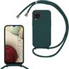 FERLAN Custodia per Samsung Galaxy A12 Cover con Cordino,Verde Silicone Antiurto TPU Morbido Case Corda Collana Necklace Regolabile Stylish con Catena Ultra Sottile Cover per Samsung Galaxy A12,Verde scuro