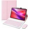 HLTOOP Custodia con Tastiera per Lenovo Tab 10.1 2025 (TB-311FU/TB-311XU), Tastiera Wireless Retroilluminata Rimovibile con Copertura Protettiva, Mouse Tablet,Rosa