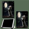 UOMSKTY Custodia per iPad 9,7 Pollici (6a/5a Generazione, 2018/2017) con Portapenne, Alzati Gatto Cover Tablet Sottile con Retro in Morbido TPU con Auto Svegliati/Sonno Cielo Stellato Animali-Nero
