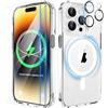 ORETECH Magnetica Cover per iPhone 14 Pro con 2 Pezzi Pellicola Protettiva in Vetro Temperato & 1 Pezzi Pellicola Fotocamera Antiurto Ultra Sottile Hard PC Silicone Cover-Trasparente