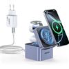 BENFEI Supporto Ricarica MagSafe 3-in-1 Pieghevole compatibile con iPhone 16/15/14/13/12/Apple Watch/AirPods | Design Cubico Compatto | Adattatore 33W Incluso