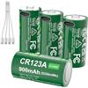 AKTTKA 4 Pezzi CR123A Batterie Ricaricabili Al Litio, 3330 mWh 900mAh, Ricarica Type-C, 800 Cicli.Adatto Per Torce Ad Alta Intensità, Telecamere Di Sicurezza, Sistemi Di Allarme, Mirini Laser, Ecc
