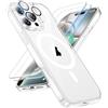 ORETECH Magnetica Cover per iPhone 16 Pro 6,3" con 2 Vetro Temperato e 1 Vetro Fotocamera, Compatibile con MagSafe, Anti-Graffio Antiurto Ultra Sottile Hard PC Cover-Trasparente