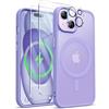 ORETECH Magnetica Opaca Cover per iPhone 15 Custodia iPhone 15 con 2 Pezzi Pellicola Protettiva in Vetro Temperato & 1 Pezzi Pellicola Fotocamera Antiurto Ultra Sottile Hard PC Cover-Viola Chiaro