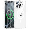 ORETECH Magnetica Cover per iPhone 16 Pro Max 6,9"con 2 Vetro Temperato e 1 Vetro Fotocamera, Compatibile con MagSafe, Antiurto Ultra Sottile Hard PC Cover-Trasparente