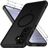 iVoler Cover Magnetica per Samsung Galaxy S24 5G / Samsung Galaxy S25 5G con 2 Pezzi Pellicola Vetro Temperato, Custodia Traslucida Opaca Sottile Anti-Impronte MagSafe Case, Opaca Nero