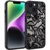 XTCASE Cover per iPhone 14, Custodia Aesthetic Motivo Vintage Pizzo Opaca Posteriore Ultra Sottile Leggera Silicone TPU Morbido Antiurto Retro PC Rigido Antigraffio Case, Nero