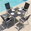 LIFERUN Set di 5 Mobili da Giardino in Alluminio, Tavolo Rettangolare 110x70 cm + 4 Sedie Pieghevoli Regolabili, Resistente alle Intemperie, Arredamento per Terrazza, Balcone e Esterno, Grigio Argento