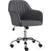 Yaheetech Sedia Scrivania Poltroncina Ufficio Ergonomica in Velluto Girevole a Rotelle Reclinabile Altezza Regolabile Imbottita Portata 136 kg Grigia