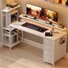 YOUDENOVA Tavolo da gioco con illuminazione a LED e presa, 150 x 50 cm, scrivania per computer con cassetti, fibra di carbonio, bianco