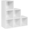 WOLTU Libreria a 6 Scomparti, Scaffale Portaoggetti Autoportante a Scala, Montaggio Flessibile, per Soggiorno, Camera da letto, Ufficio, in Truciolare, Bianco, 90x30x90cm, SK027ws