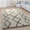 Paco Home Tappeto Salotto Pelo Lungo Shaggy Moderno Boho Scandinavo Motivo Diamante, Dimensione:60x100 cm, Colore:Crema
