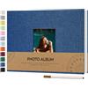 Vienrose Album Fotografico Autoadesivo con Finestra di Visualizzazione 10 x 15, Piccolo Album Scrapbook con Copertina in Lino 60 Pagine Bianche con Penna in Metallo, 21,5x30 cm Blu navy