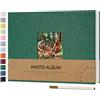 Vienrose Album Fotografico Autoadesivo con Finestra di Visualizzazione 10 x 15, Piccolo Album Scrapbook con Copertina in Lino 60 Pagine Bianche con Penna in Metallo, 21,5x30 cm Verde scuro