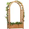Outsunny Letto per Orto Rialzato da Esterno con Grigliato e Arco Decorativo, Fioriera da Esterno a Fondo Cavo per Piante Rampicanti in Abete, per Fiori e Verdure, 83x36x152 cm, Marrone