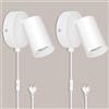 TaFiCo 2 Pezzi Applique da Parete con Spina e Cavo Bianco GU10 - Lampada da Muro Interno Moderna Ruotabile 350° - 7W Abat Jour da Muro per Camera da Letto Soggiorno Corridoio - Senza Lampadina