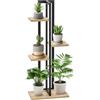 Outsunny Portapiante a 4 Ripiani in Stile Industriale per Interni ed Esterni, Scaffale Porta Piante in Legno di Abete e Metallo, 45x25x110 cm, Nero e Color Legno
