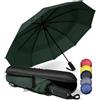 WLine Wind Ombrello Pieghevole Antivento da Pioggia con 10 Aste Rinforzate e Tela Idrorepellente 210T - Ombrello Portatile Resistente Apri e Chiudi Automatico, Diametro 104cm (Verde con Custodia)