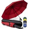 WLine Wind Ombrello Pieghevole Antivento da Pioggia con 10 Aste Rinforzate e Tela Idrorepellente 210T - Ombrello Portatile Resistente Apri e Chiudi Automatico, Diametro 104cm (Rosso con Custodia)