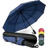 WLine Wind Ombrello Pieghevole Antivento da Pioggia con 10 Aste Rinforzate e Tela Idrorepellente 210T - Ombrello Portatile Resistente Apri e Chiudi Automatico, Diametro 104cm (Blu con Custodia)