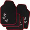 WOLTU Tappetini Auto Universale in Moquette Antiscivolo Set Completo di Tappeto con Ricamo Farfalle Rosso