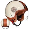 TIGLEMINS Casco Moto Retro Omologato DOT ECE, Casco 3/4 in Vera Pelle con Visiera Uomo, Donna, Stile Vintage Scooter per