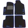 ASC Tappetini Auto Compatibili con Fiat 500 3 Porte 2012-2024, Moquette, 4 Loghi Ricamati, Bordo Blu, Bottoni e Battitacco