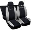 Lupex Shop Copri-sedili Auto Compatibili Punto | Set Coprisedili Anteriori e Posteriori | Logo Ricamato | Airbag Compatibile | Accessori Auto Interno (Nero/Grigio Chiaro)