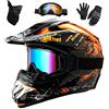 WEITY Casco da Motocross Set con Occhiali Guanti Face Mask, per bambini e adulti, casco da motociclista AVT MX integrale per Downhill Offroad Enduro Scooter Sport (Orange,M)