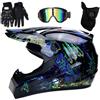 FASXZVM Casco da motocross per bambini giovanile con occhiali, guanti, maschera - Adulto Unisex Full Face MTB Moto ATV Scooter Croce Razze Enduro MX Quadrato Dirt Bike Scontro